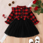 EWODOS 1-5 Years Toddler Girls Christmas Dress Sweet Plaid V-Neck Long-TB00839-Veeddydropshipping